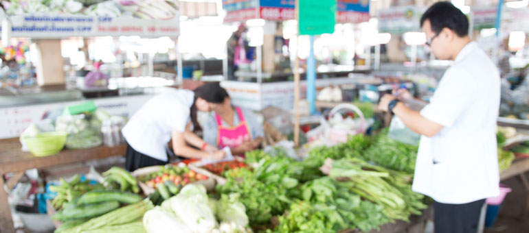 Pharmacists or health worker collected food, vegetable samples fresh food, vegetable market for test herbicides